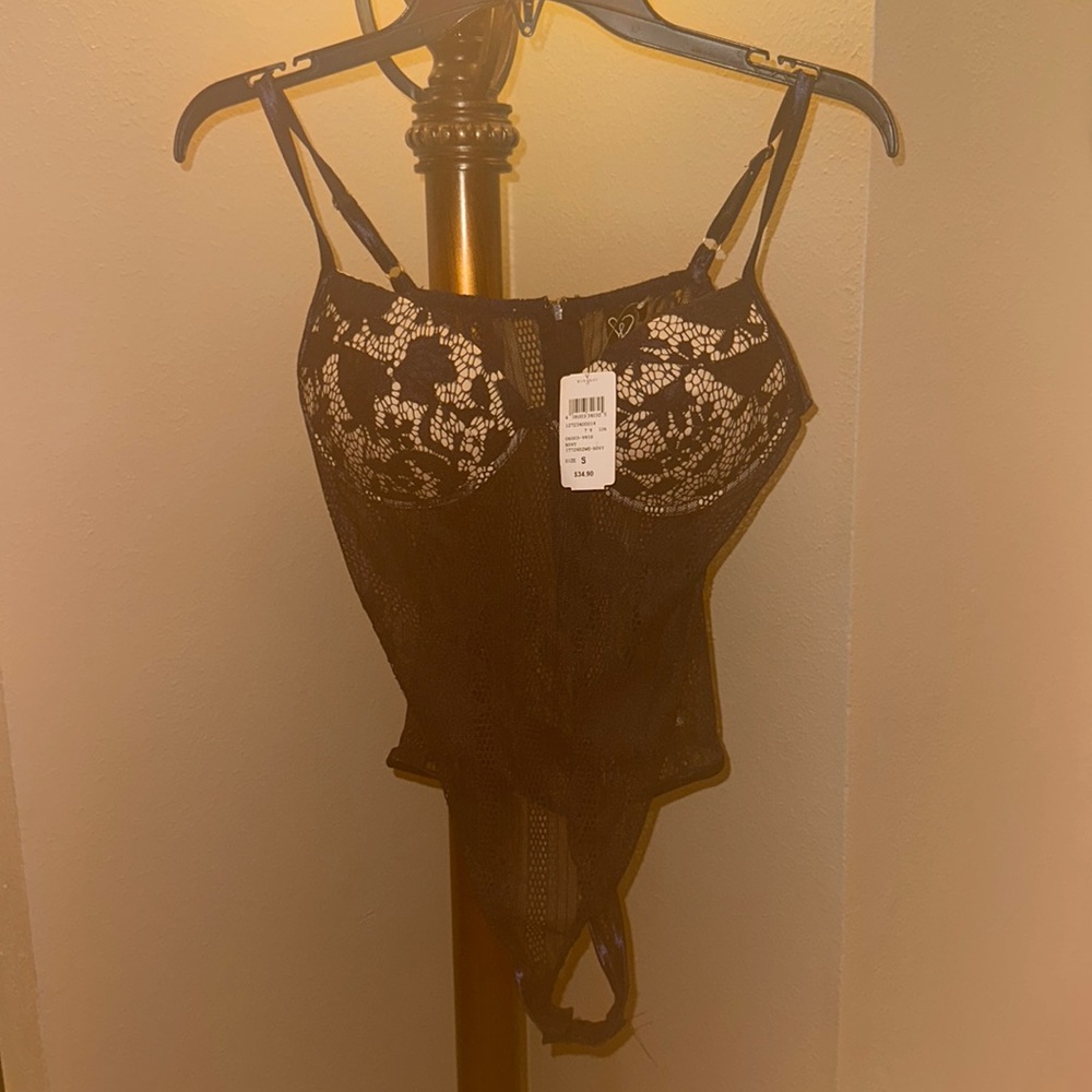 Windsor Navy Sexy Lace Body Suit, NIB, Clean, NonSmoker.